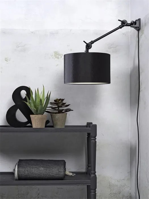Aplica cu brat articulat Amsterdam S, abajur textil negru