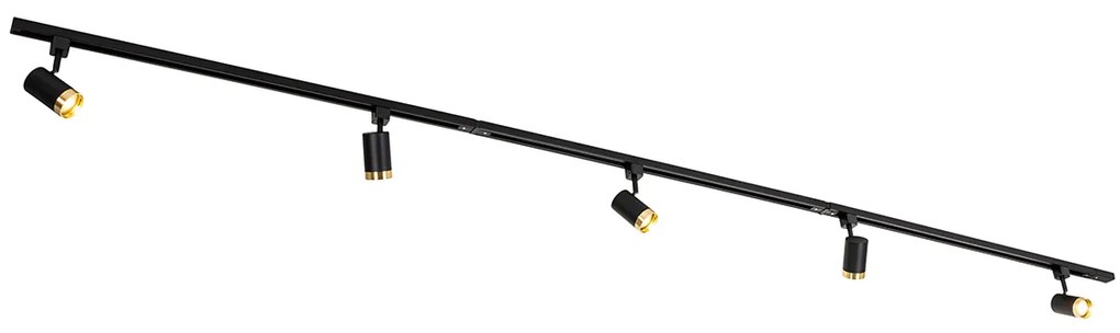 Sistem de iluminat pe șină modern cu 5 spoturi negru auriu monofazat - Iconic Jeana