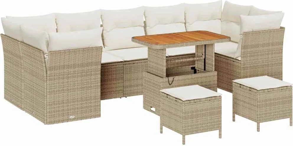 vidaXL Set de canapele pentru grădină cu pernă 10 pcs bej și crem