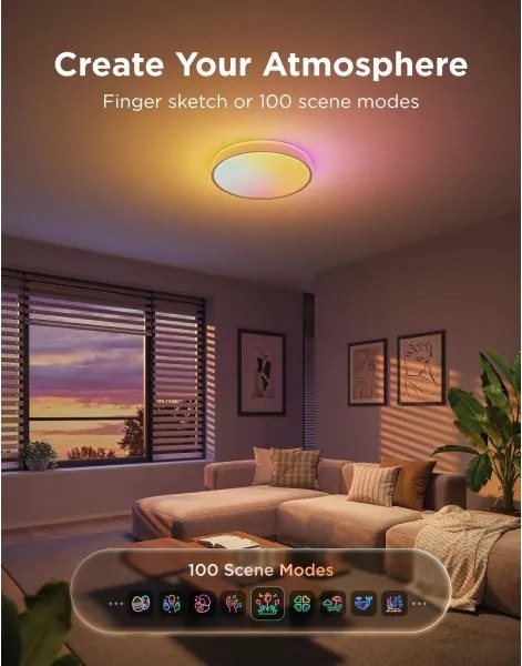 Govee - Plafonieră LED RGBICWW reglabilă, 55W, 230V, Ø 46 cm, Matter, Wi-Fi