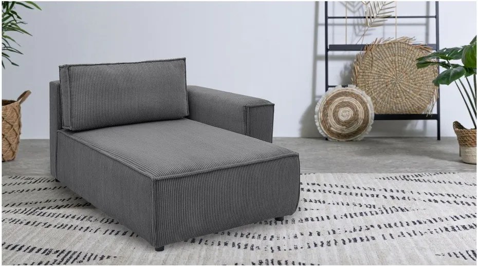 Modul pentru canapea gri închis cu tapițerie din catifea reiată (cu colț pe partea dreaptă) Nihad modular – Bobochic Paris