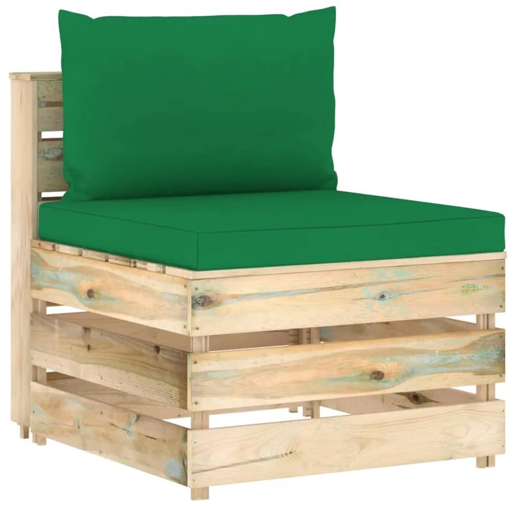 Canapea de mijloc modulara cu perne, lemn verde tratat 1, green and brown, canapea de mijloc