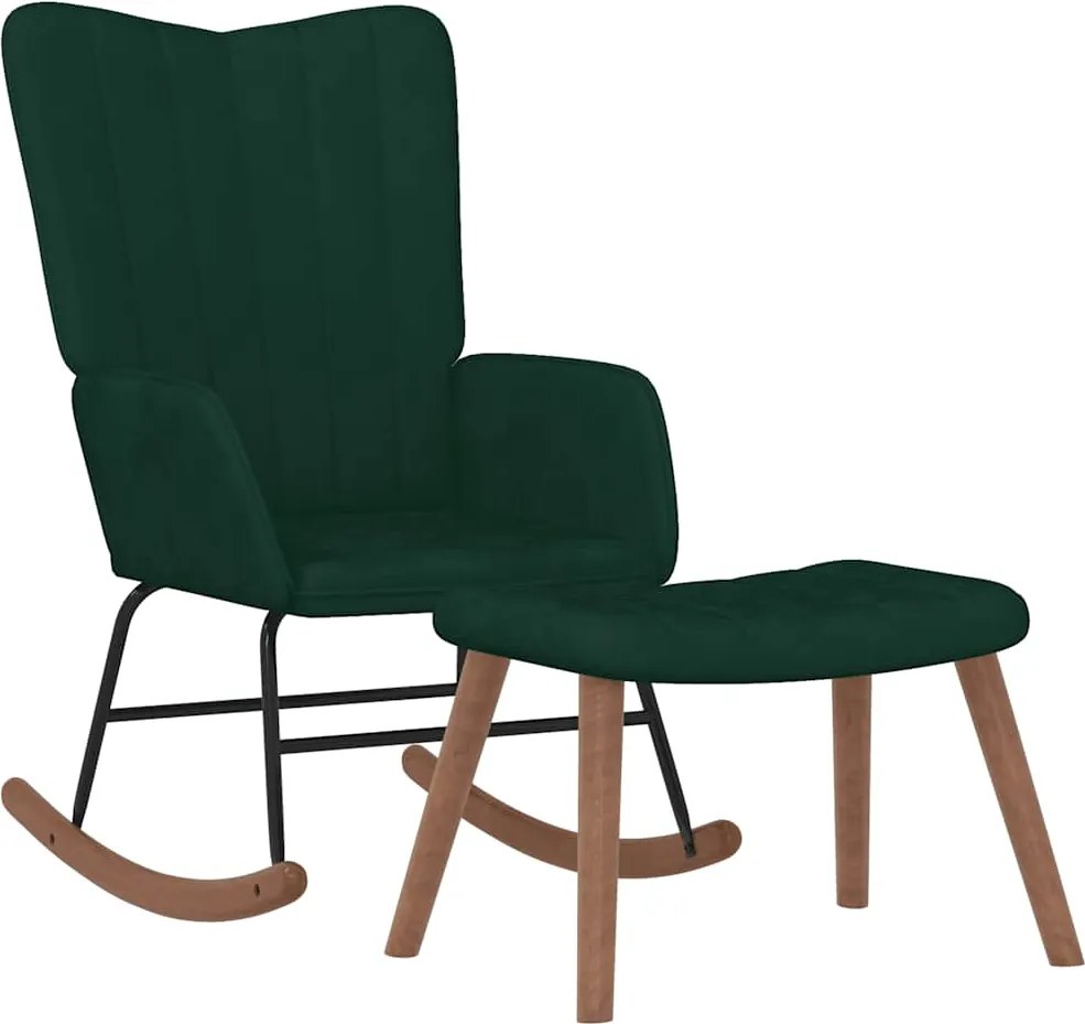 vidaXL Scaun balansoar cu taburet, verde închis, catifea