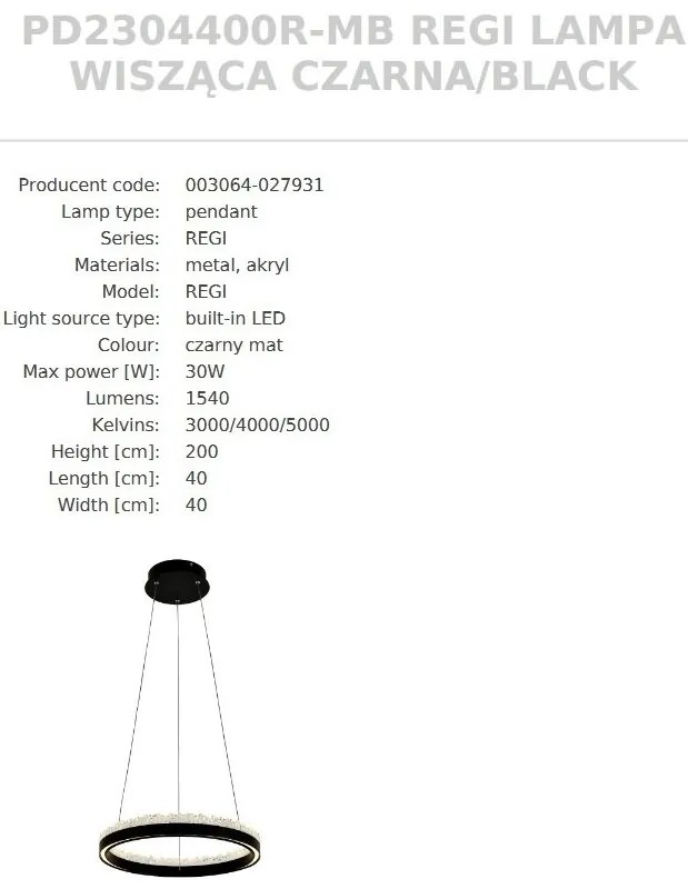 Lustra suspendata LED moderna REGI 40cm