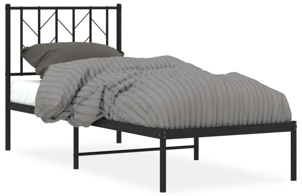 Cadru de pat metalic cu tablie, negru, 75x190 cm