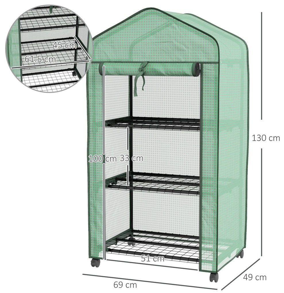 Outsunny Mini sera pe 3 nivele cu acoperis PE intarit si roti, Sera portabila pentru interior si exterior cu usa care poate fi rulata | Aosom Romania