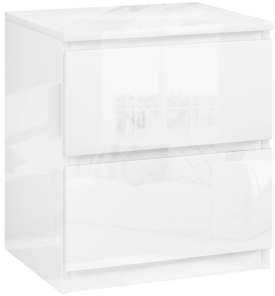 HOMCOM Măsuță de Noapte cu 2 Sertare Măsuță de Noapte pentru Dormitor Sufragerie 40x34x45 cm Alb Lucios | Aosom Romania