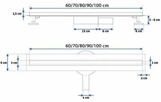 Set rigola pentru dus plus capac 100 cm Rea Neo Slim Pro Inox