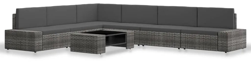3054608 vidaXL Set mobilier de grădină, 7 piese, gri, poliratan