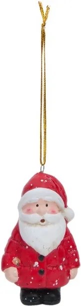 Ornament brad ceramica rosu alb negru Mos Craciun 5x8 cm