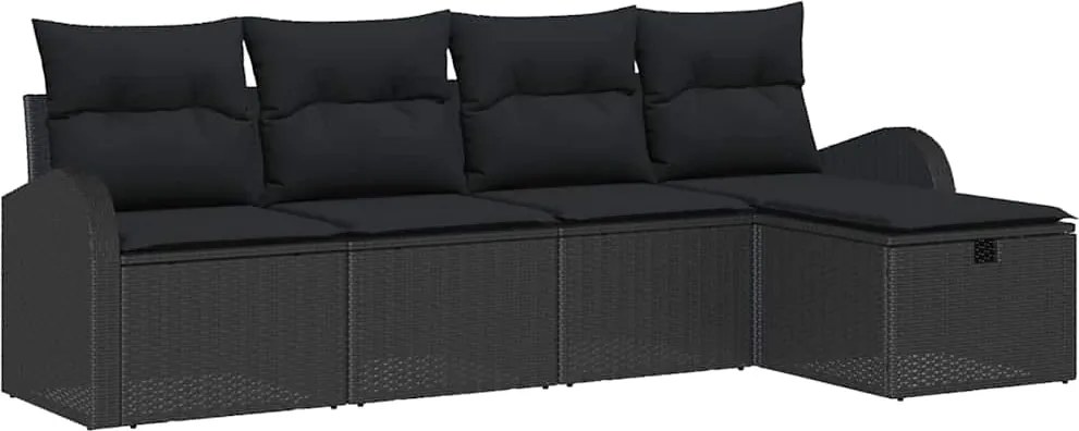 vidaXL Set de canapele pentru grădină cu pernă 5 pcs Negru Rattan poli