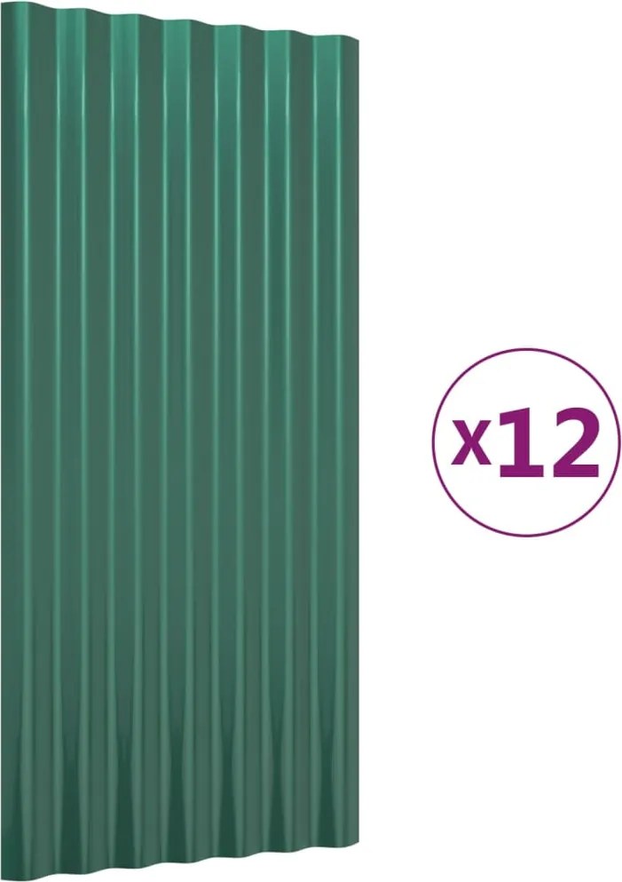 vidaXL Panouri de acoperiș 12 buc. oțel galvanizat verde 80x36 cm