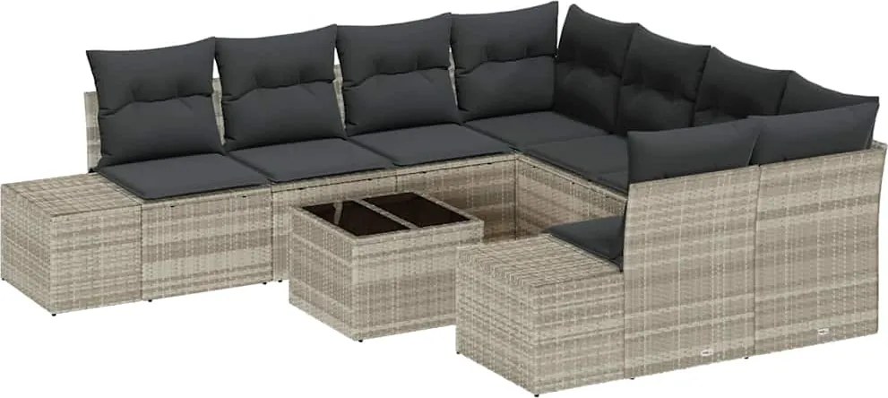 vidaXL Set de canapele pentru grădină 9 pcs Gri deschis poliratan