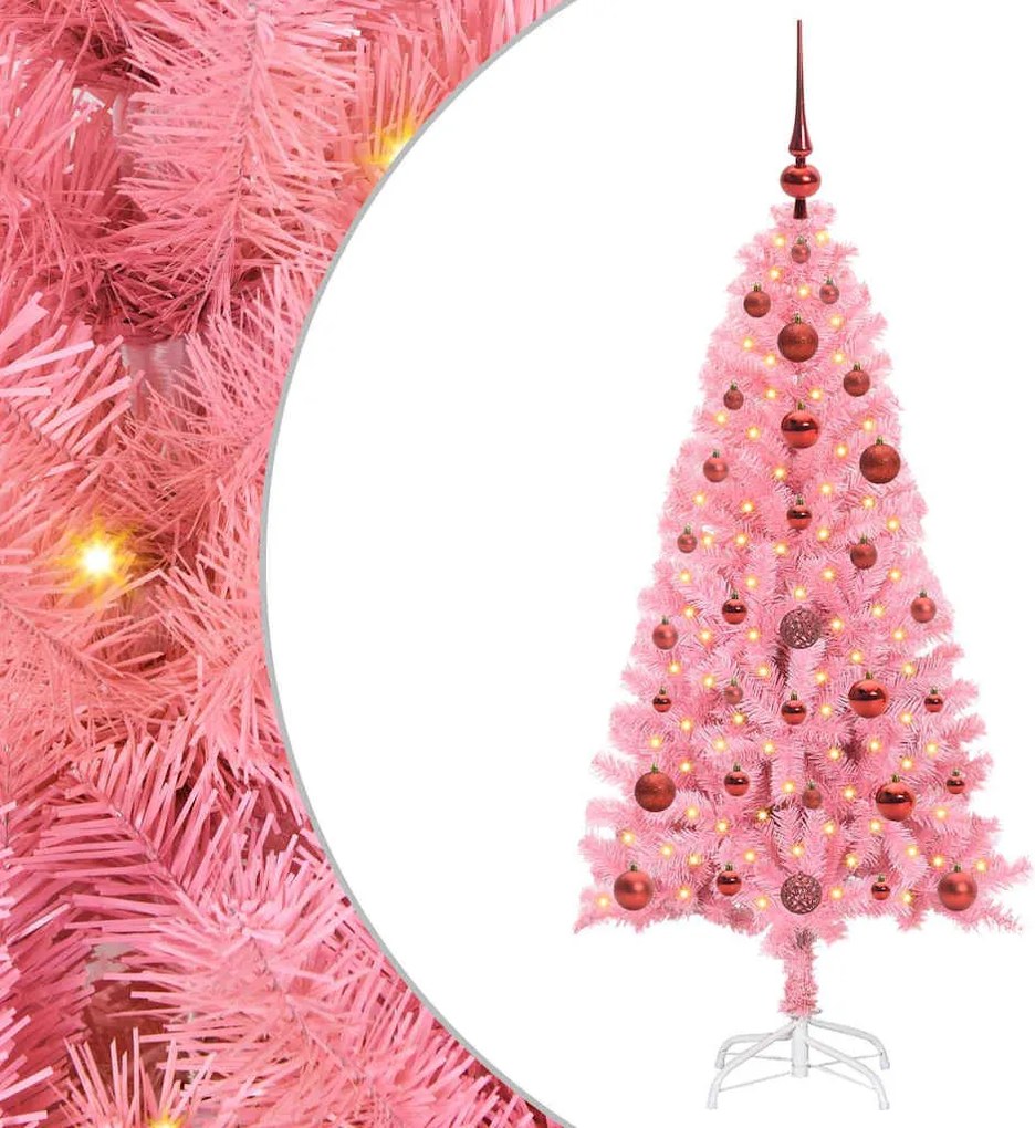 vidaXL Brad de Crăciun cu 150 LED cu suport Roz 120 cm PVC