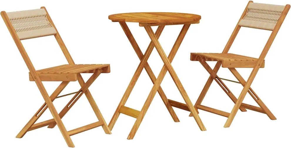 vidaXL Set mobilier bistro, 3 piese, bej, polipropilenă și lemn masiv