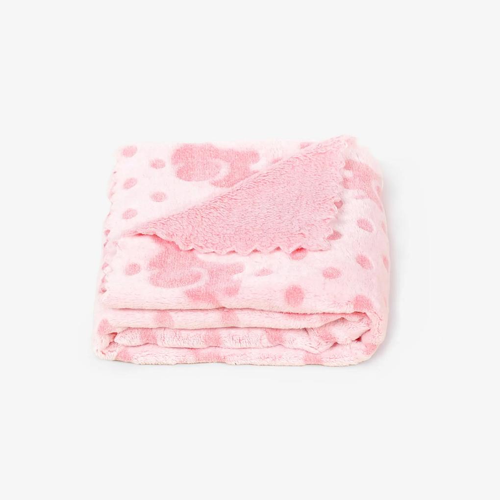 Goldea pătură de calitate pentru bebeluși din microfibră - elefanți și buline roz 75 x 100 cm