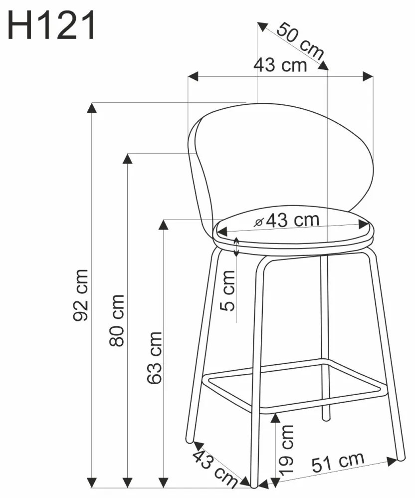 Scaun de bar H121 gri/negru