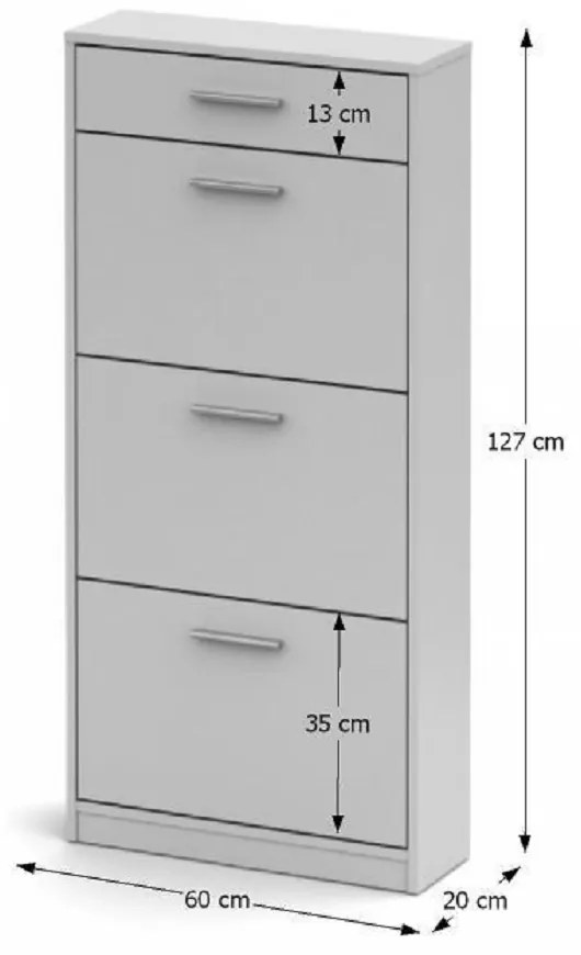 Pantofar 3 compartimente cu sertar, alb, NOKO-SINGA 311