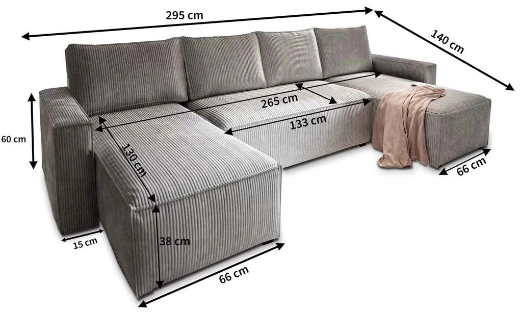 Set canapea în formă de U COSARO 295x140 cm, gri