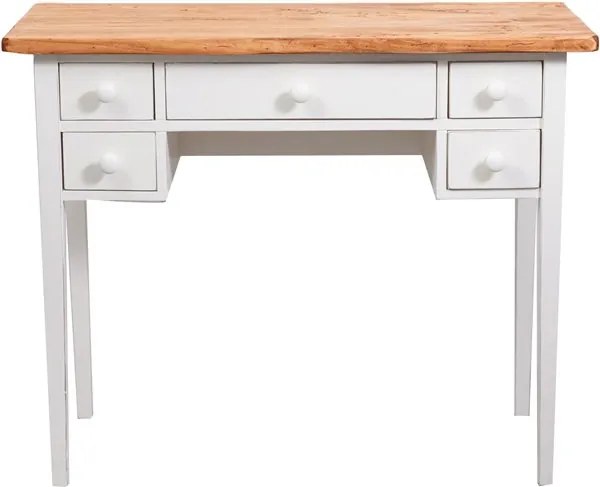 Birou, L100 48 H80 cm, 5 sertare, alb natur antic, lemn masiv