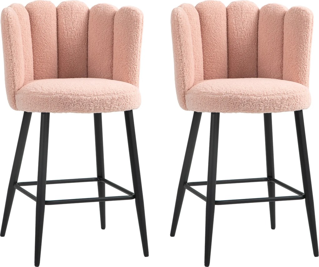 HOMCOM Set de 2 taburete de bar, scaune de bar cu spătar și suport pentru picioare, picioare din oțel, 52 x 53 x 93 cm, roz | Aosom Romania