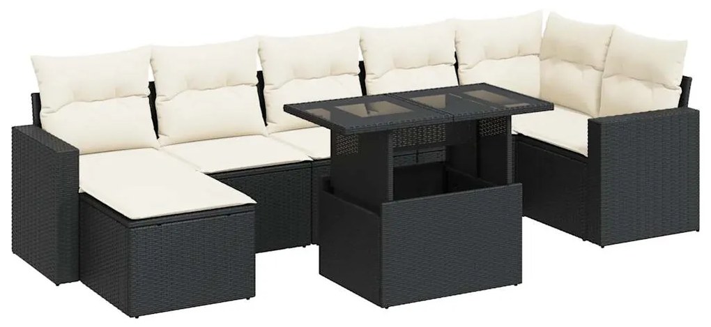 3326357 vidaXL Set mobilier de grădină cu perne, 8 piese, negru, poliratan