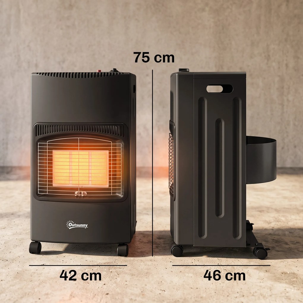 Outsunny Sobă pe Gaz 4,2 kW, 3 Trepte de Căldură, ODS, Oprire la Stingerea Flăcării, Anti-răsturnare | Aosom Romania