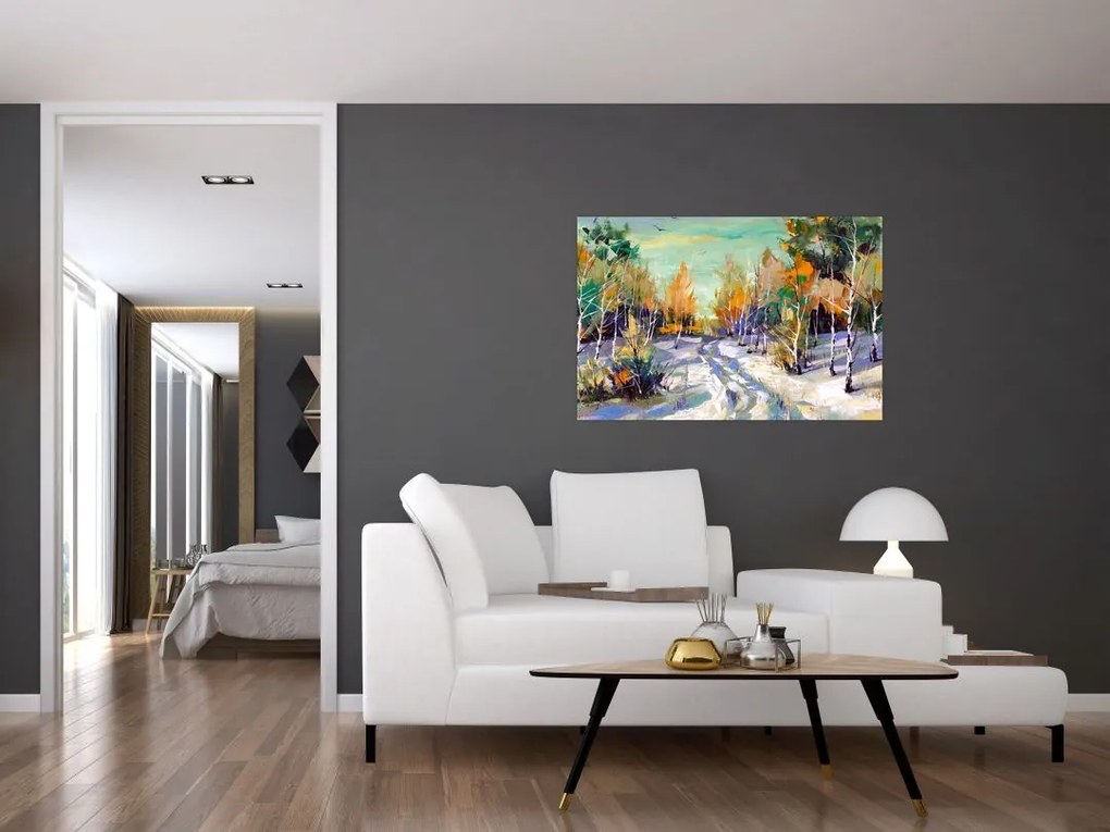 Tablou - Drum înzăpezit prin pădure (90x60 cm)