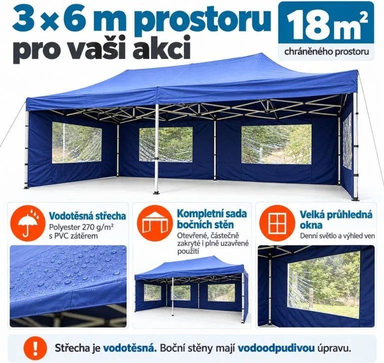 Cort de petrecere în grădină 3 x 6 PROFI - foarfecă-albastru