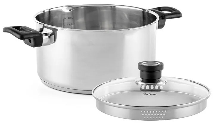 Cratiță Luigi Ferrero Sophia FR-3404, 22x12 cm, 4.2 l, Oțel 18/10, Capac din sticlă, Inducție, Inox