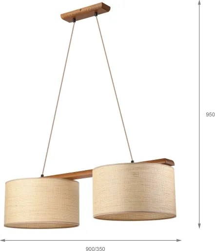 Lustră suspendată pe cablu AIDA 2xE27/15W/230V Ø 35 cm stejar/rafie