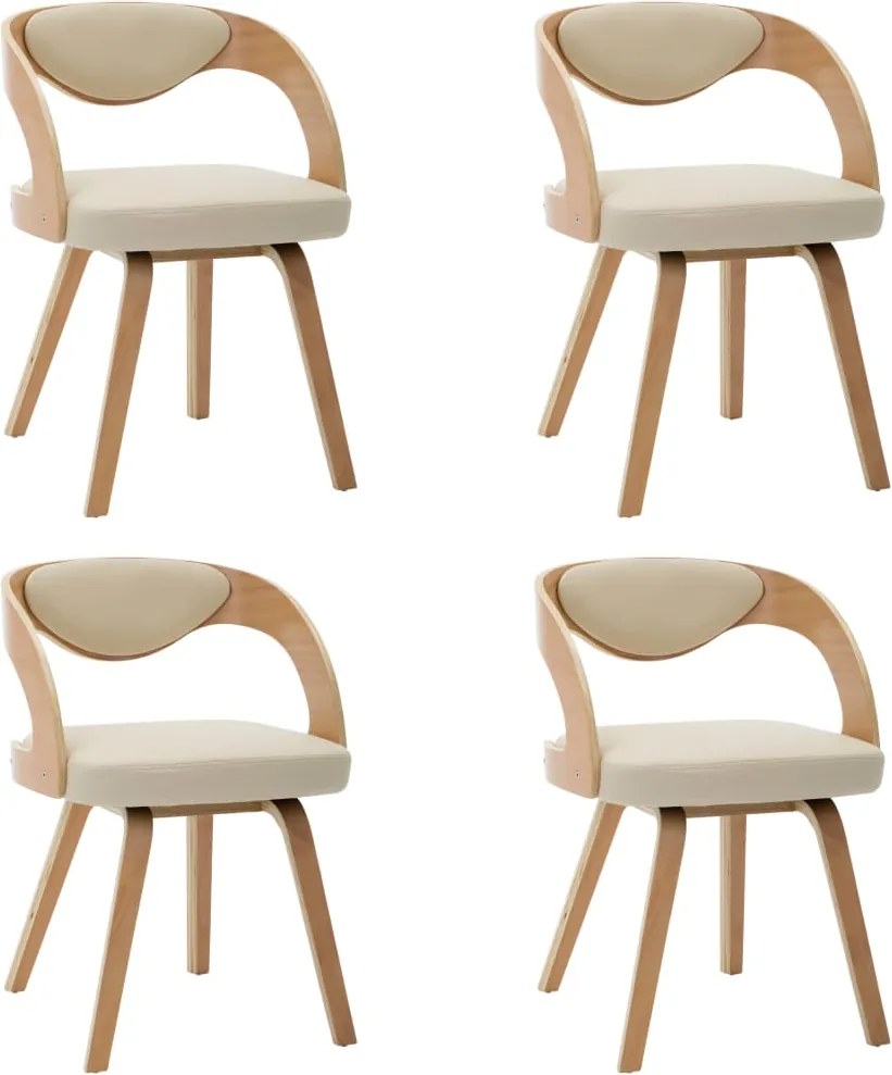 vidaXL Scaune de bucătărie, 4 buc, crem, lemn curbat & piele ecologică