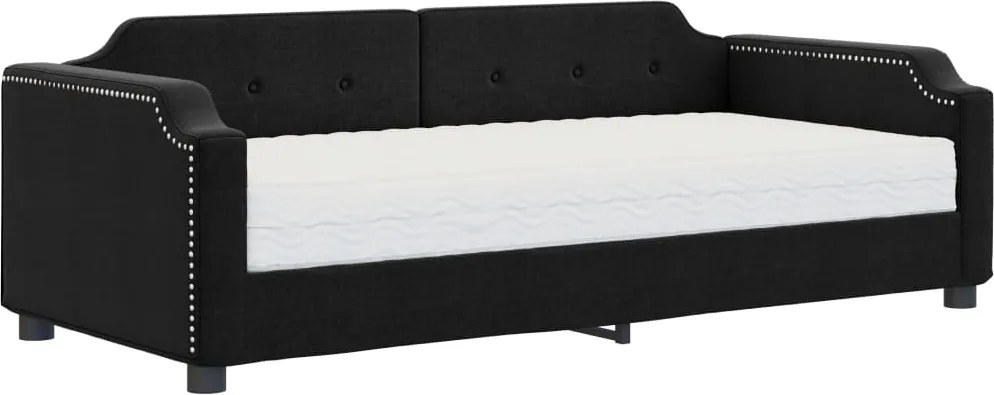 vidaXL Pat de zi cu saltea, negru, 90x190 cm, textil