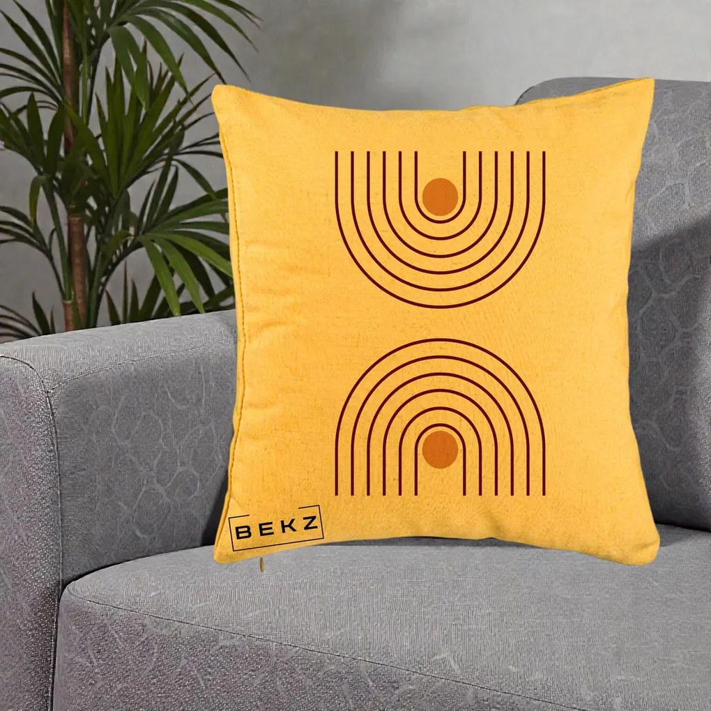 Perna Decorativa Geometric Boho Arc, 40x40 cm, Galben, Husa Detasabila, Perna Inclusa, BEKZ®