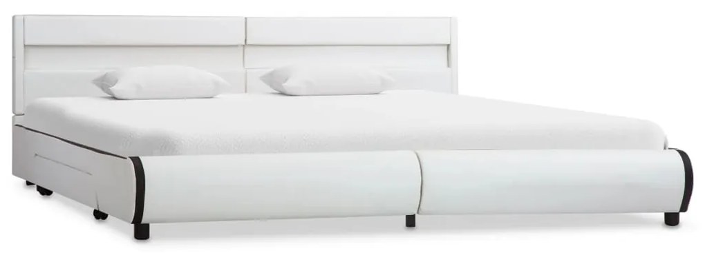284971 vidaXL Cadru de pat cu LED, alb, 180 x 200 cm, piele ecologică