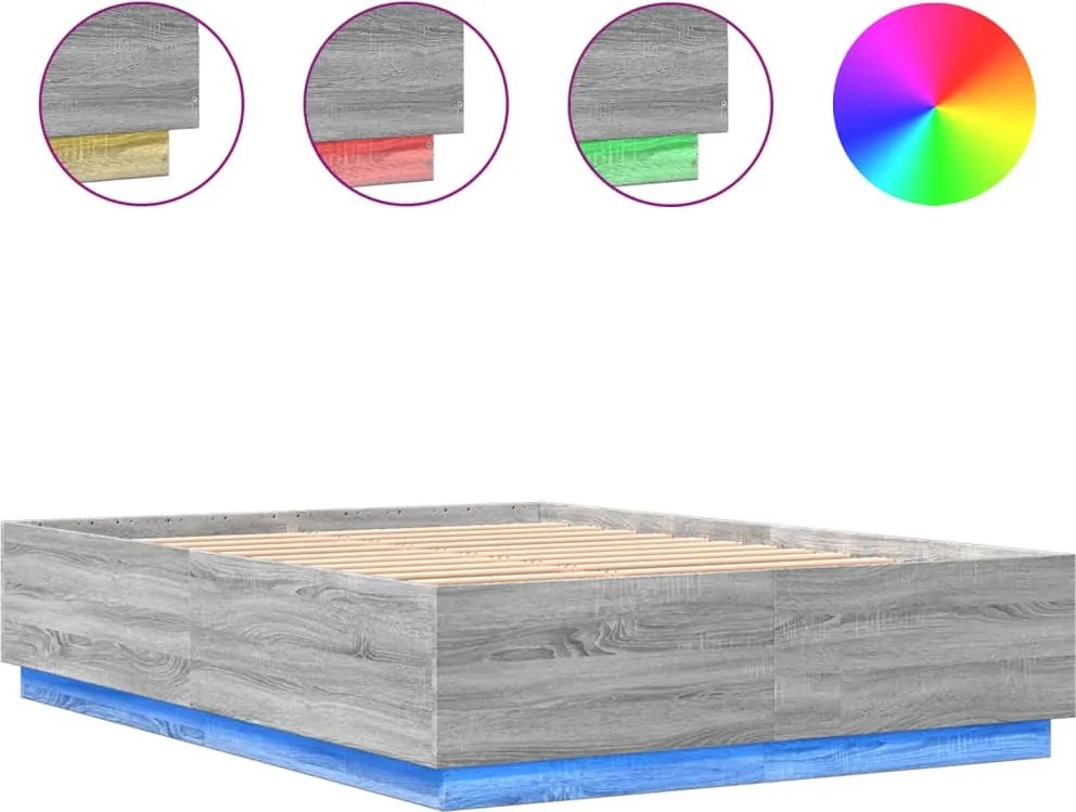 vidaXL Cadru de pat cu lumini LED gri sonoma 150x200 cm lemn prelucrat