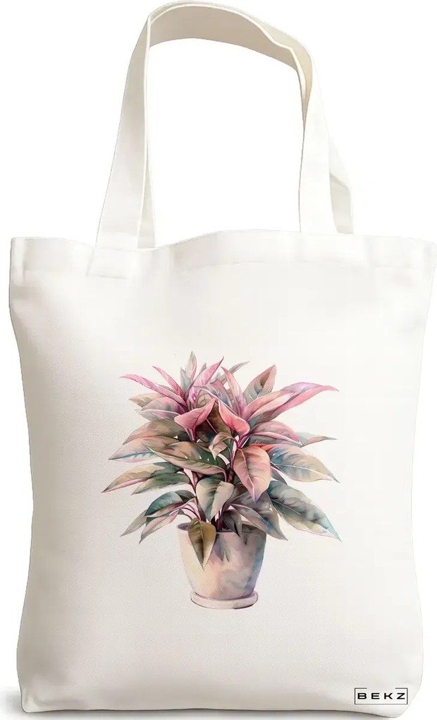 Sacosa de Panza pentru Cumparaturi, Geanta Tote, model Flowers 2 38 x 34.5 cm, Alba, BEKZ®