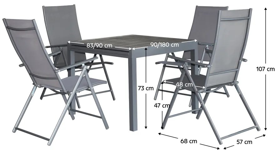 Set de grădină 1+4, gri închis, NIKY