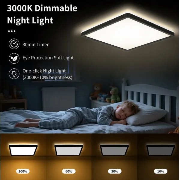 Brilagi - Plafonieră LED dimabilă ULTRA SLIM LED/18W/230V 30x30 cm neagră + telecomandă