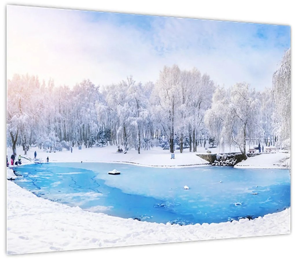 Tablou pe sticlă - Lac de gheață (70x50 cm)
