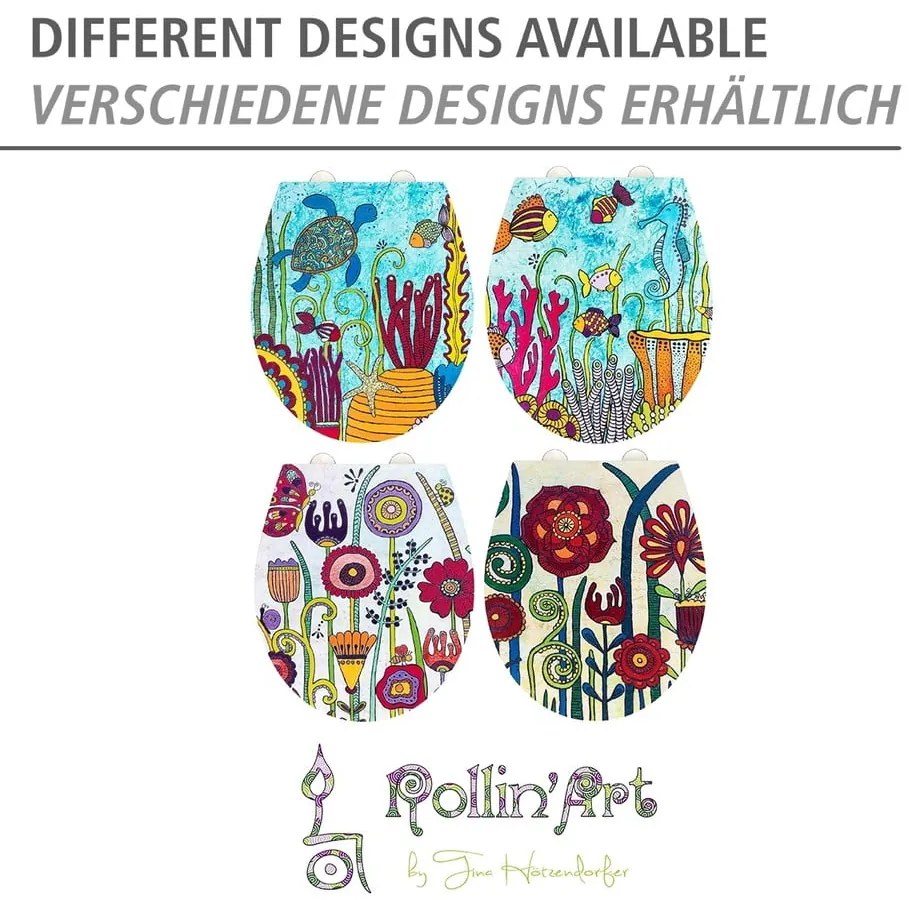 Capac WC 37 x 44,5 cm Easy-Close (cu închidere automată) Rollin'Art Full Bloom – Wenko