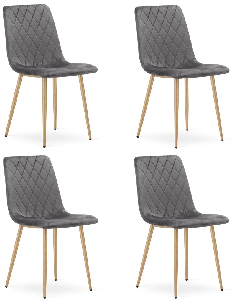 Set 4 Scaune Bucatarie/Dining Clay Catifea Gri Inchis Picioare Metalice Finisaj Lemn
