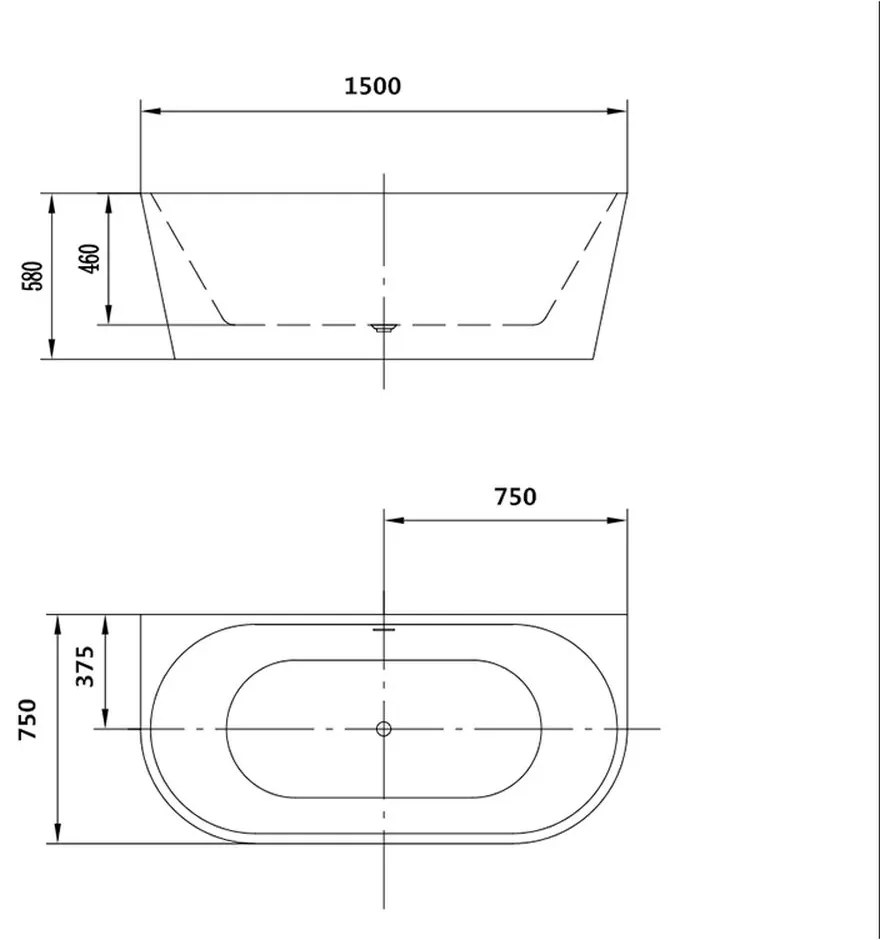 Cada baie freestanding 150 x 75 cm lipita de perete Florida, Beatrice 1500x750 mm