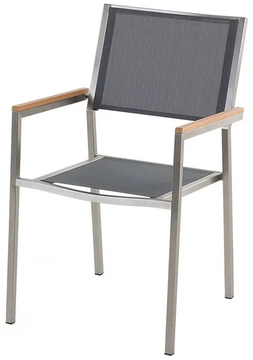 Set de masă pentru grădină Grosso (negru) (6 scaune gri). 1011731