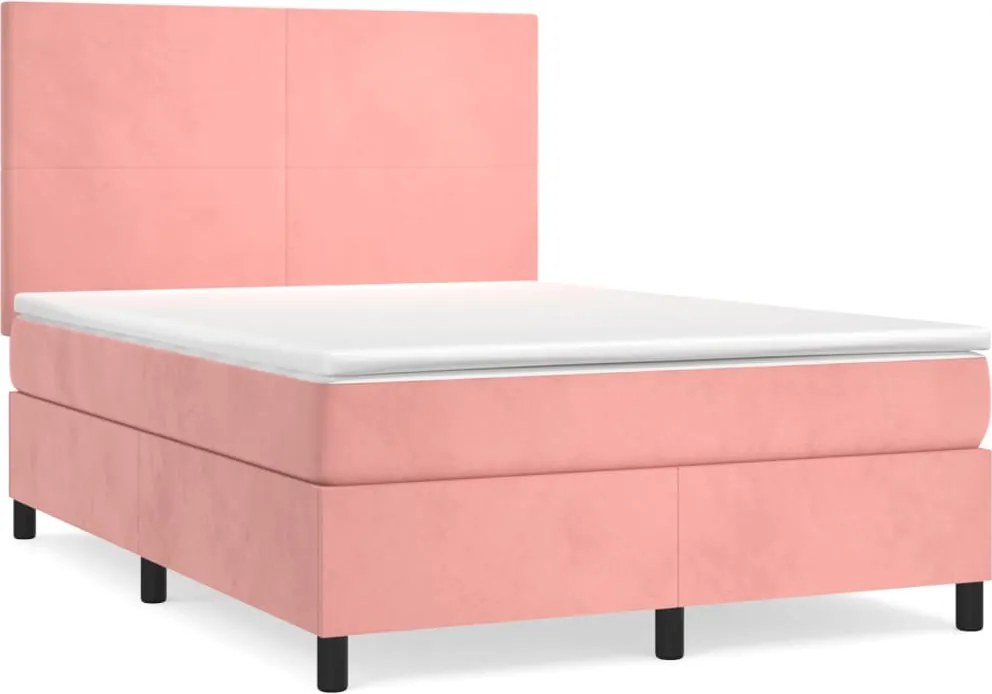 vidaXL Pat box spring cu saltea, roz, 140x190 cm, catifea