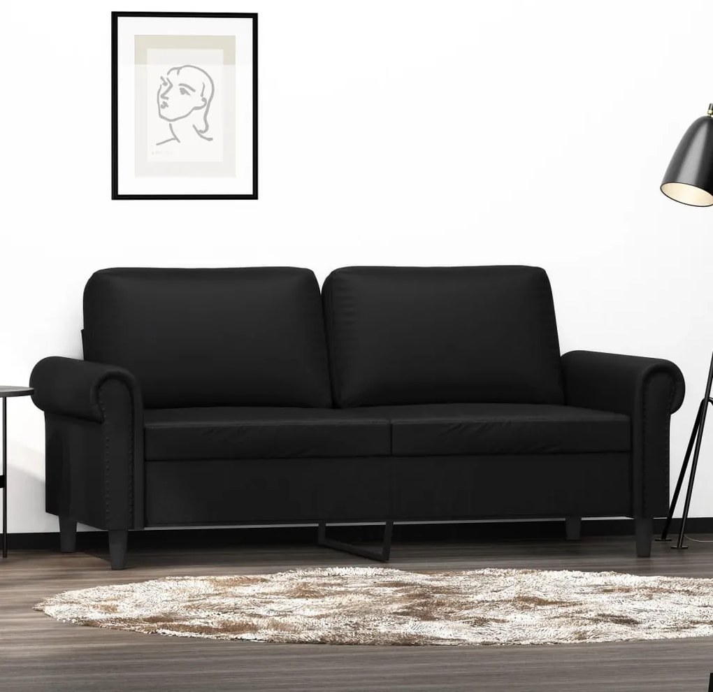 349125 vidaXL Canapea cu 2 locuri, negru, 140 cm, piele ecologică