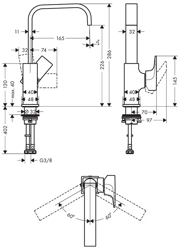 Baterie lavoar, Hansgrohe, Metropol 230, cu ventil, crom