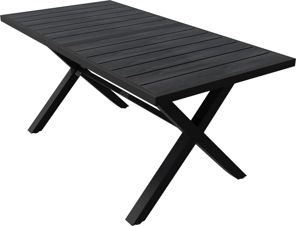 Set modern de masă pentru grădină și terasă, 6 piese, cu cadru din fier în formă de cruce, Negru+Culoare naturală