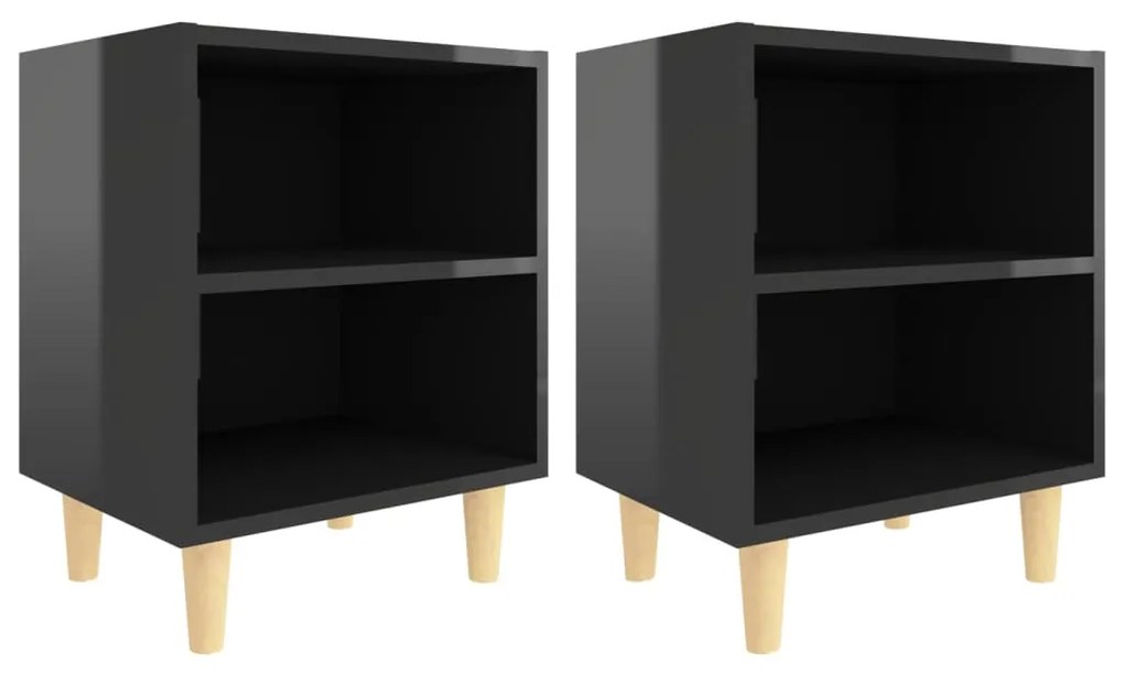 805794 vidaXL Noptiere cu picioare din lemn, 2 buc, negru extralucios, 40x30x50 cm