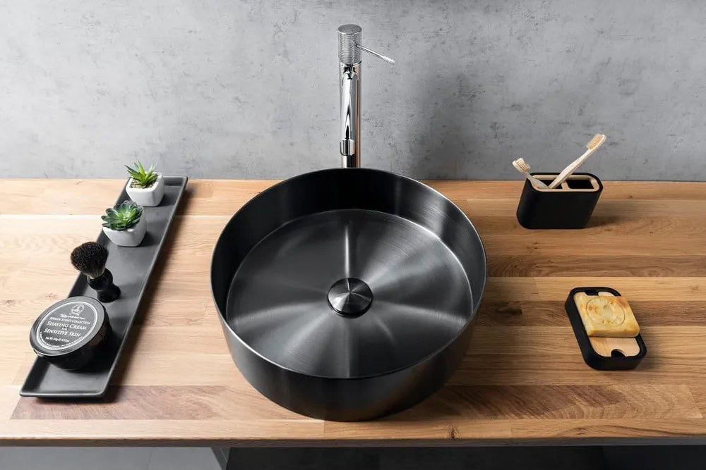 Chiuvetă neagră rotundă din oțel inoxidabil ø 38 cm Aurum – Sapho